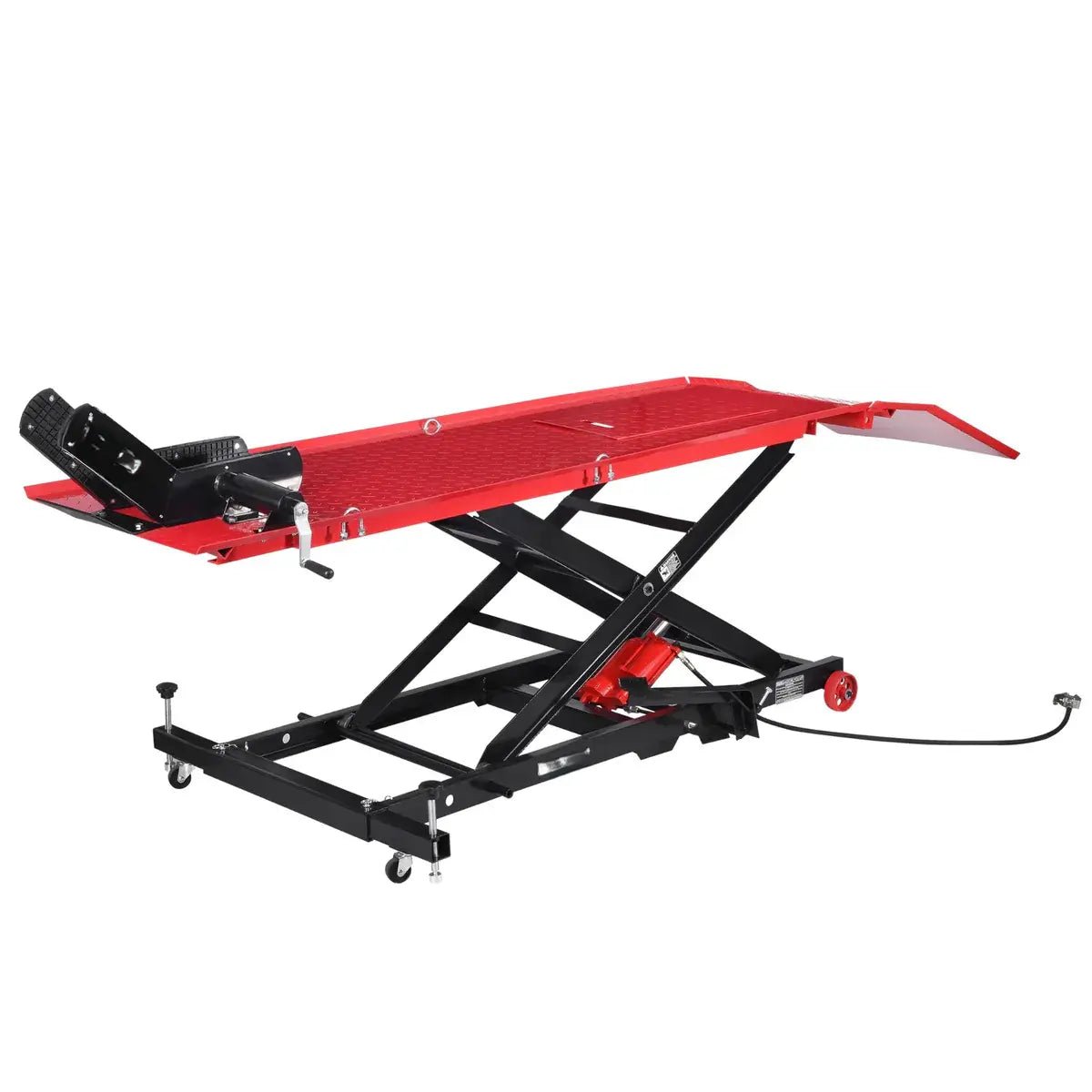 Air/Hydraulic Motorcycle Lift Table 1,200 lbs. + Manual Foot Pad - JR AIR TOOLS