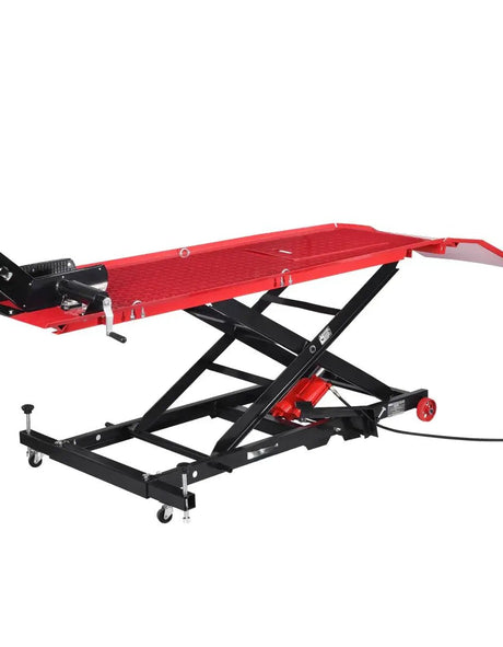 Air/Hydraulic Motorcycle Lift Table 1,200 lbs. + Manual Foot Pad - JR AIR TOOLS