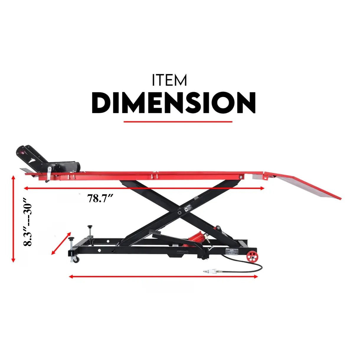 Air/Hydraulic Motorcycle Lift Table 1,200 lbs. + Manual Foot Pad - JR AIR TOOLS