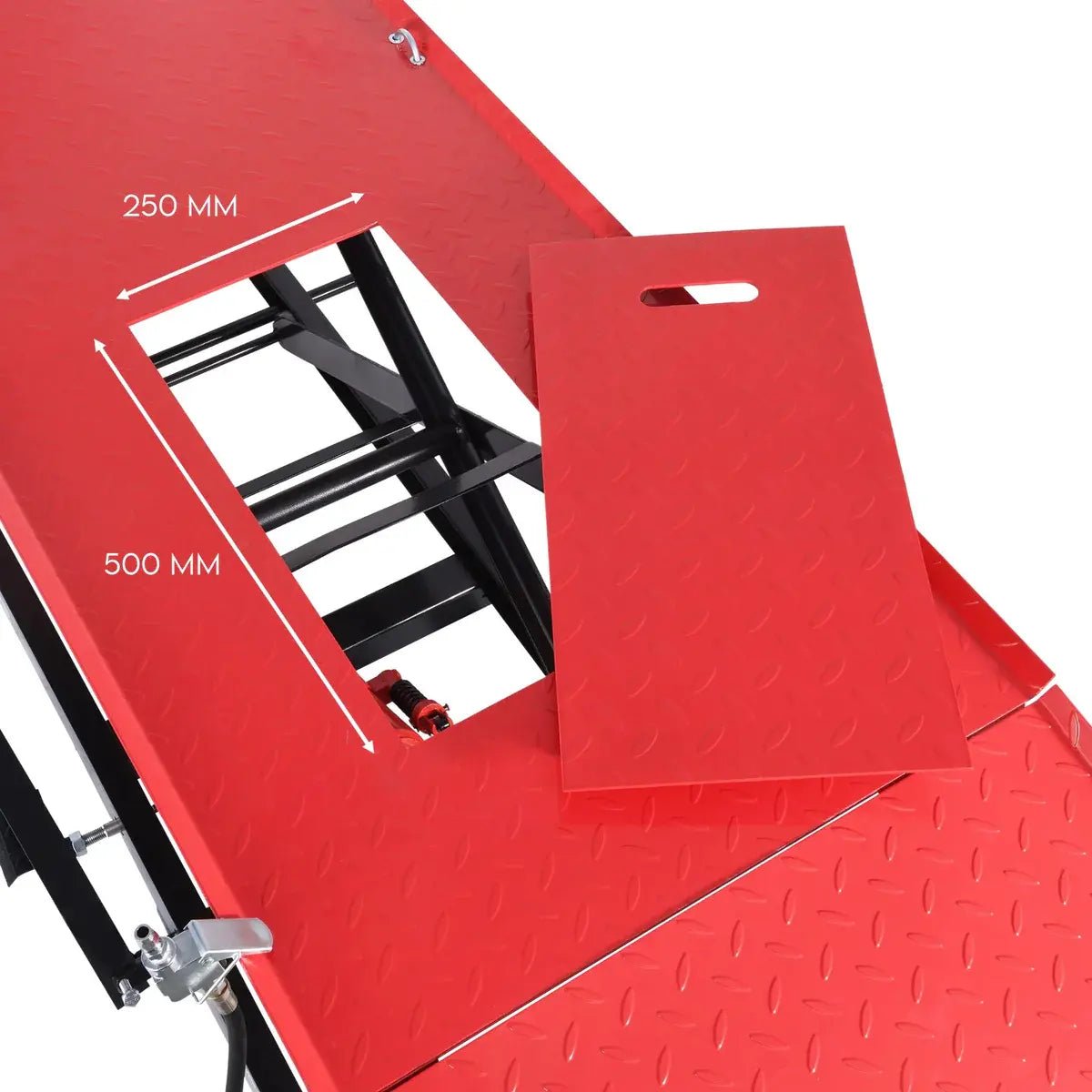 Air/Hydraulic Motorcycle Lift Table 1,200 lbs. + Manual Foot Pad - JR AIR TOOLS